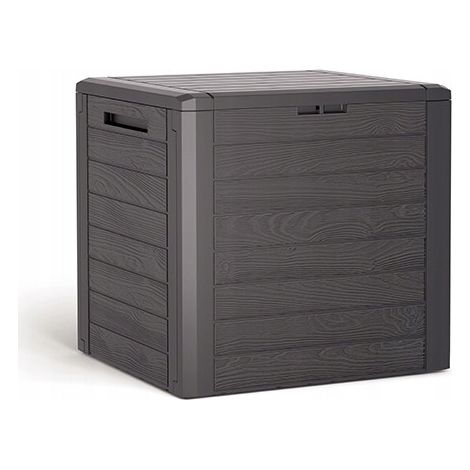 Caja de jardín de plástico, imitación madera, marrón, 46x55cm (1/3)