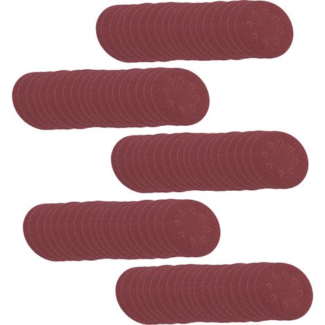Papier de verre floqué 125 mm, jeu de papier de verre à 8 trous 100 pièces, comprenant 20 pièces de chaque grain 60, 80, 10, 120 et 240 (1/5)