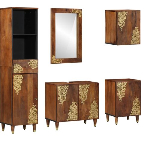 vidaXL Badezimmerschrank-Set mit Tür 5 pcs Honigbraun Massivholz Mango (1/5)