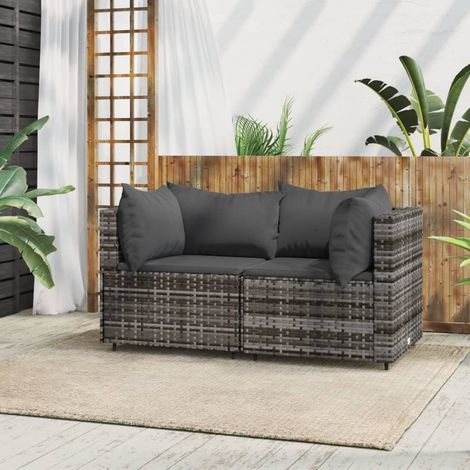 Canapés d'angle de jardin et coussins,Canapé d'extérieur,Banquette / Sofa / Divan de jardin 2 pcs gris résine tressée MEMV476235 (1/5)