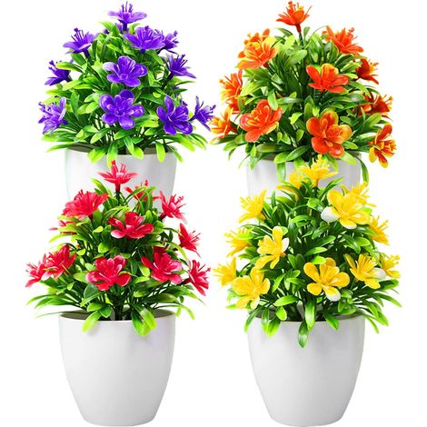 4 Pièces Petites Plantes Artificielles avec Pot Fausse Fleur Pot Fleurs Artificielles Mini Plantes en Plastique pour décoration intérieure et extérieure Bureau Maison Jardin (1/5)