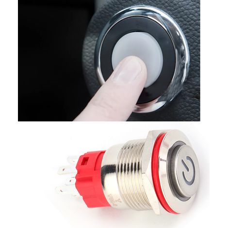 Interrupteur à bouton-poussoir métallique DC930V 19mm 1NO 1NC à verrouillage automatique avec voyant jaune (lampe d'alimentation annulaire à verrouillage automatique haute tension) (1/5)