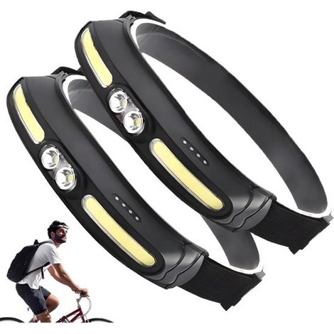 Linterna frontal LED recargable (paquete de 2) - Ajustable - Linterna frontal USB - Resistente al agua - 5 modos de luz - Linterna frontal para acampar, correr, pescar, hacer senderismo - Negra (1/4)