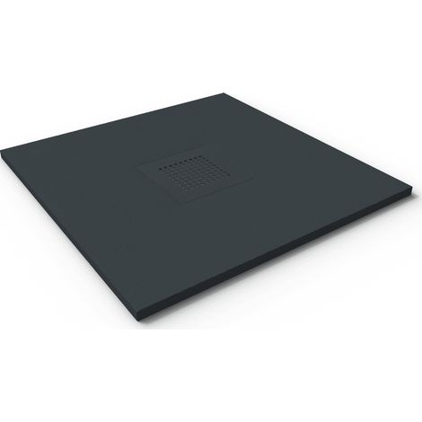 Mineralguss-Duschwanne extra flach SLATE Schieferoptik Anthrazit 70x70 cm Auslaufschutz in Farbe
