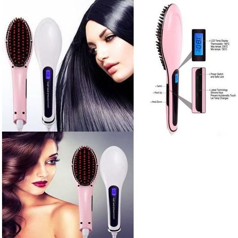 Brosse lissante chauffante électrique Fast Hair Couleur Blanc-Ywey