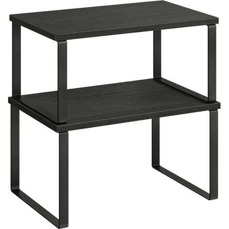 Set di 2 portaspezie organizer da cucina ripiani da banco ripiani per armadietti impilabili in metallo e bambù nero 120005823