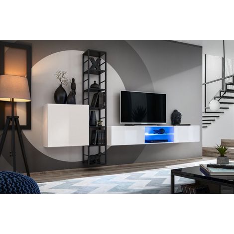 Ensemble meuble TV mural Switch Met VI - L 270 x P 40 x H 176 cm - Blanc - Livraison gratuite