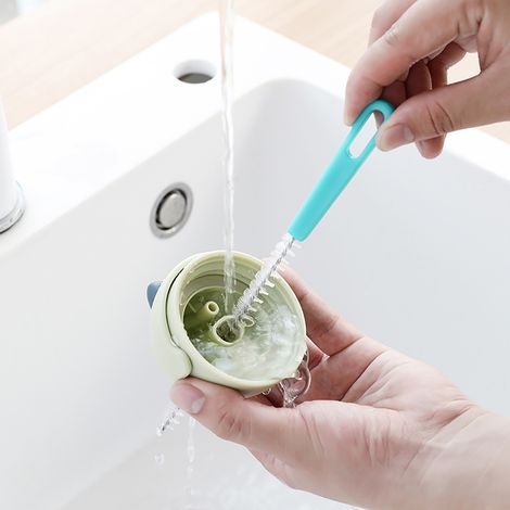 Brosse de nettoyage flexible pour évier et tuyaux [2 pièces] - Nylon doux et métal durable, compacte pour drains, straws, récipients et objets à trous étroits (1/5)