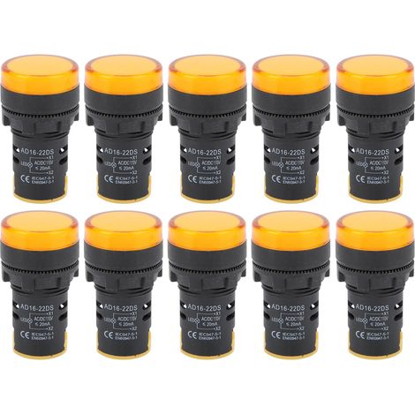 Lot de 10 voyants LED jaunes AD16-22DS haute luminosité pour signalisation AC/DC 110 V (1/5)