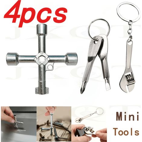 4pcs Multifunctional Mini Tool Set - Multifunctional Cross Wrench - Waterproof Triangle Key Portable Screwdriver, Flat Head And Phillips Head Adjustable Wrench Keychain, Suitable for Electrical Contro (1/5)