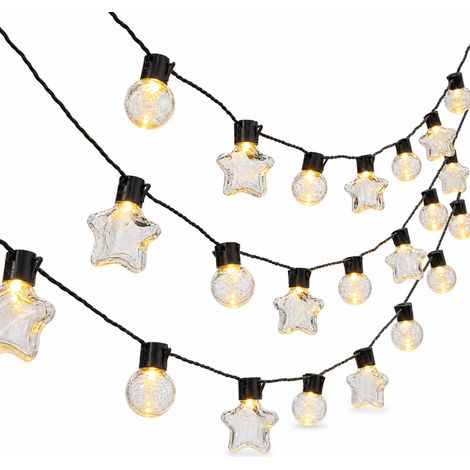 Guirlande Lumineuse LED Extérieure Boules et Étoiles Transparentes, 40 Lumières, 24 V sur Secteur, Étanche (1/5)