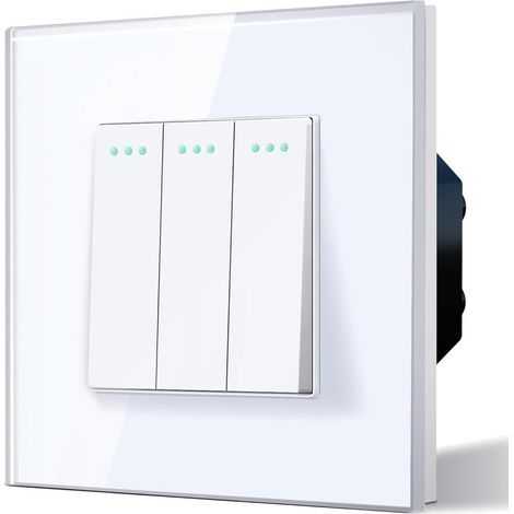 Kippschalter 10A 250V, weißes gehärtetes Kristallglas, 3-fach 2-Wege, Unterputz, moderner Wandschalter (1/5)