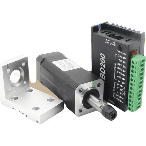 Kit motore mandrino brushless, potenza 104W, compatibile con mandrino ER8, include driver motore, progettato per applicazioni CNC, certificato CE. (1/5)