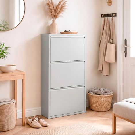 Scarpiera Slim In Metallo 3 Ante A Ribalta Ultra Sottile Salvaspazio Mobile Portascarpe Moderno Ingresso Camera Corridoio 104 x 50 x 15 Cm Colore Grigio (1/5)