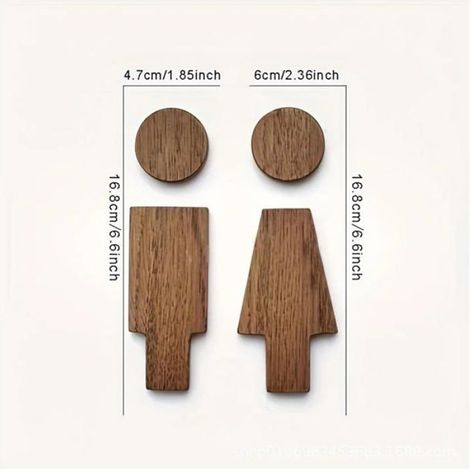 Panneau de signalétique toilette en bois massif auto-adhésif, plaque porte WC homme femme pour salle de bain, décoration murale vintage (1/5)