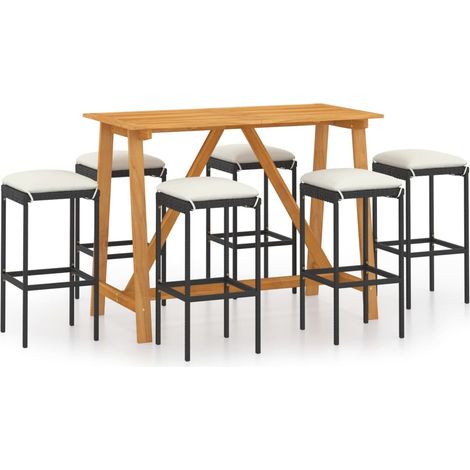 Set de 1 Table et 6 Tabourets de bar de jardin avec coussins, Ensemble Table et Chaises Noir OIB8136E (1/5)