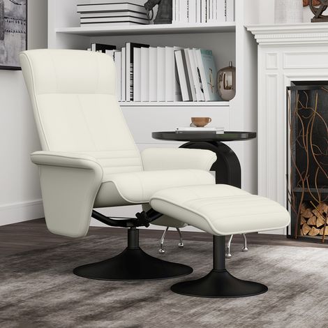 Fauteuil inclinable, fauteuil TV avec repose-pieds, pivotant, ergonomique, aspect microfibre, jusqu'à 150 kg, blanc crème (1/5)