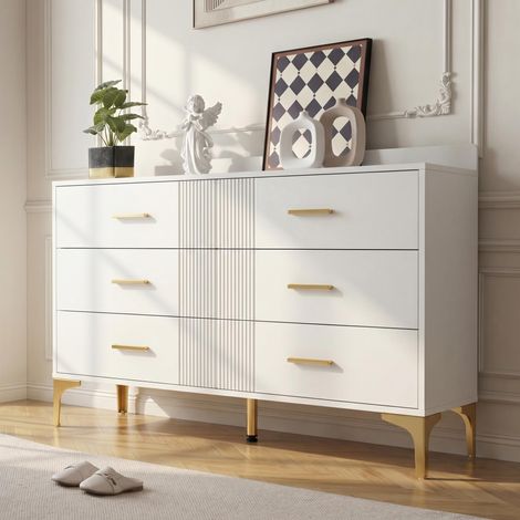 Kommode mit 6 Schubladen – Weiße Türkommode mit Schubladen für Wohnzimmer und Schlafzimmer, Maße: H76/B120/T40 cm (1/5)