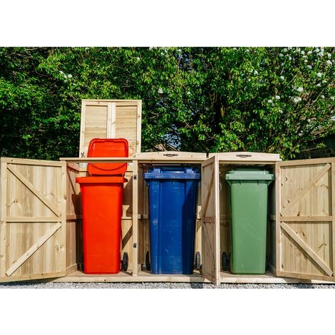 Chatburn Triple Wheelie Bin Store  - Timber - L64 x W180.5 x H120 cm - Fits 3 x 140L Wheelie Bins