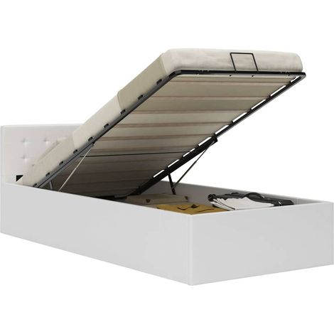Cama canapé hidráulica cuero sintético blanco 90x200 cm (1/5)
