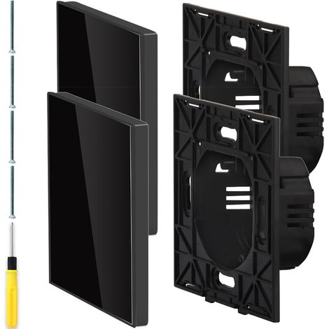 Plaque d'obturation simple pour interrupteur - Plaques en verre trempé noir pour prises électriques - Décoration avec vis (86 mm x 86 mm, 30 mm de profondeur) (1/5)