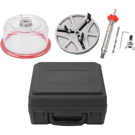 Kit perceuse ajustable avec couvercle anti-poussière, tige de centrage, foret hexagonal et clé à douille, jeu pour perçage plastique et bois. (1/5)