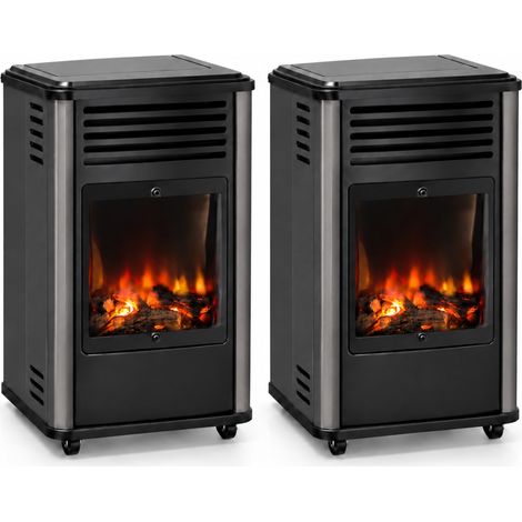 Pack 2 Poêles à gaz 3.4KW Manhattan Noir Effet feu de bois 3 niveaux de chauffe 40-80m2 Sahara (1/5)