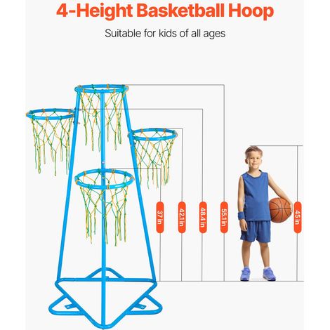 Panier de Basket-ball Enfants avec 4 Paniers à 4 Hauteurs, 3 Ballons de Basket, Pompe à Air, Installation Facile, Jouets Basket-bal… (1/5)