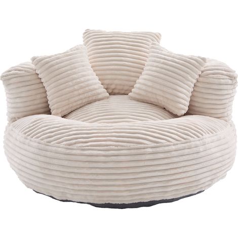 ELVMI Poltrona Sacco in Velluto a Coste con Schienale Alto e Braccioli, per Soggiorno e Camera, Beige 108 × 108 × 52 cm (1/5)