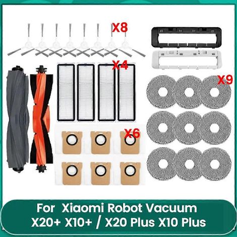 Un ensemble d'accessoires d'aspiration de 31 pièces compatible avec les aspirateurs robots X20+, X10+, X20 Plus et X10 Plus, comprenant une brosse principale, des brosses latérales, une serpillière, u (1/5)