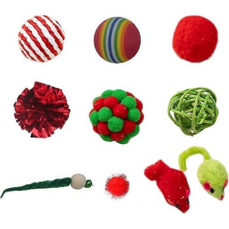 Boules de Noël pour chats, jouets et pendentifs en fourrure, pompons, boules en fourrure amusantes - Ensemble de 10 pièces - (1/5)