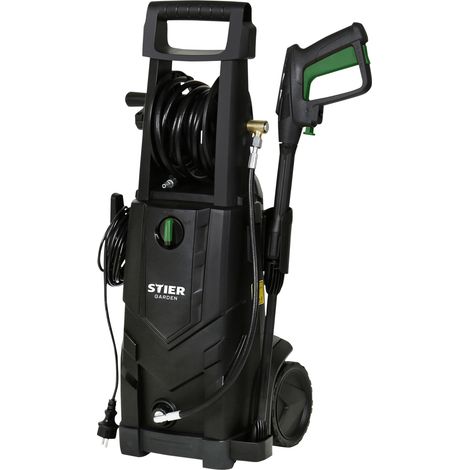 STIER Hochdruckreiniger SDR-160, 2200 W, max. Druck 165 bar, max. Fördermenge 492 l/h, Mit Schlauchtrommel, 10 Meter Arbeitradius, 5 Meter Schlauch, 2x Düsen, Terrassenreiniger für Auto, Terasse