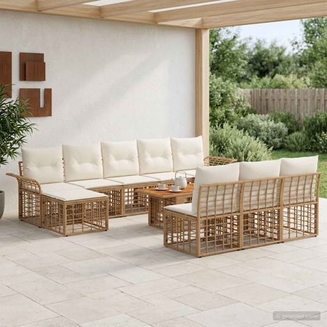 vidaXL Set Divano da Giardino 11 pz Naturale e Bianco Crema polyrattan (1/5)