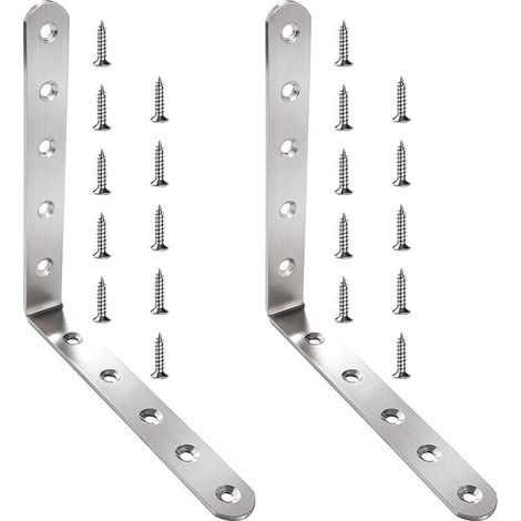 2 Pièces 150x150x20x3 mm Equerre Fixation Forme de L Équerre, Équerre de Coin en Acier Inox, Support de 90 Degrés, Support Angle Droit, avec 20 Pièces Vis, pour Bois Meubles Placard (1/5)