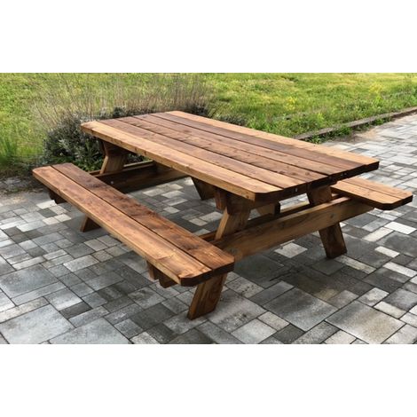 Table de pique-nique 2.4m – 6-8 personnes – Bois traité autoclave – Sections renforcées pour résistance – Montage facile – Jardinatoire (1/2)