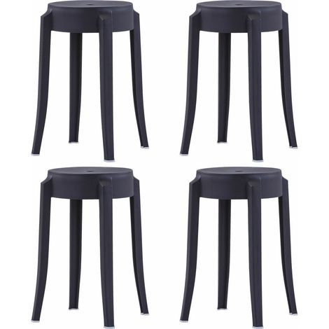 4 pcs Tabourets empilables Noir Plastique (1/5)