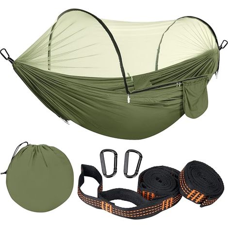Camping-Hängematte, ultraleichte Reise-Hängematte 290 × 140 cm, Moskitonetz-Hängematte, robuste und langlebige Hängematte mit Aufbewahrungstasche, geeignet für Garten, Camping, Balkon, Hof und Strand