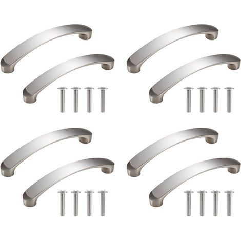 Aluminum kitchen cabinet door handles (96 mm), 8 pieces, silver drawer handles for living room furniture with screws