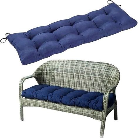 Coussin de banc de jardin, 130 x 50 cm, doux et antidérapant pour banc de jardin ou balancelle, Bleu (1/4)