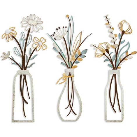 3 Pièces Décoration Murale Métal Fleur Déco Murale Moderne pour Salon Cuisine Salle de Bain Chambre à Coucher Salle à Manger (Coloré) (1/5)