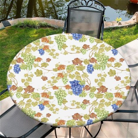 Nappe ronde avec élastique 90cm - Motif Feuille Raisin Vert - Essuyable & Imperméable