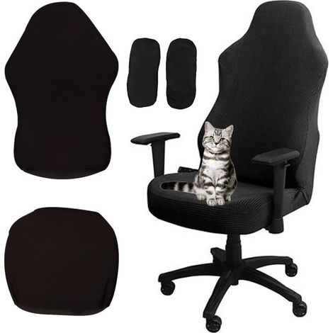 Housse Chaise Gaming, 4 Pcs Housse Fauteuil Bureau, Housse Gaming Housse de Chaise de Jeu Rétractable, Amovible, Lavable et Antidérapante (Noir) (1/5)