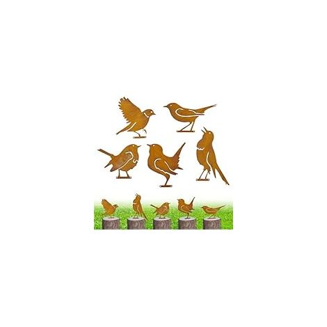 5 Pièces Oiseau Rouille, Oiseaux Rouillés pour Arbre, Rouillés en Métal, Faire de Vieux Oiseaux, Rouillé Metal Bird Décoration, Convient pour Jardins, Terrasses, Parcs, Clôtures