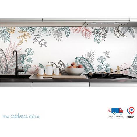 Crédence : Dessin feuilles tropicales 1 - Alu composite - 120 - 60 (1/3)