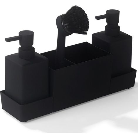Distributeur de savon de cuisine avec porte-éponge, noir (1/4)