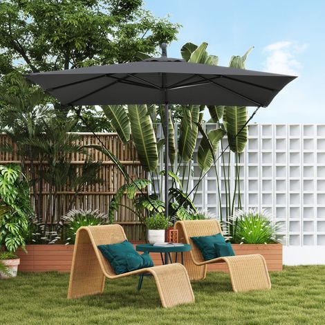 Ombrellone a braccio laterale, ombrellone da giardino per esterni, telo regolabile, 8 stecche, base a croce, manovella, 2,5 x 2,5 m, grigio scuro