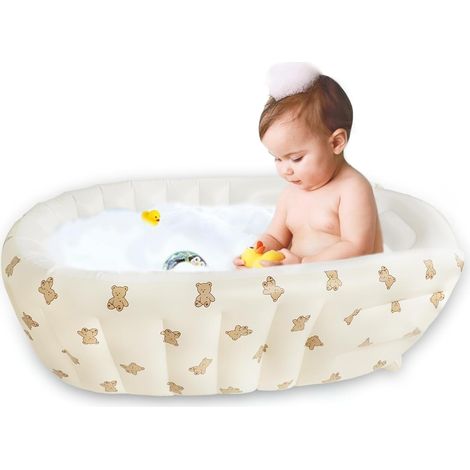 Vasca da bagno gonfiabile per neonati con pompa integrata, pieghevole, sicura, mini piscina da viaggio per neonati, antiscivolo, per bambini dai 3 ai 5 anni, motivo orsetto