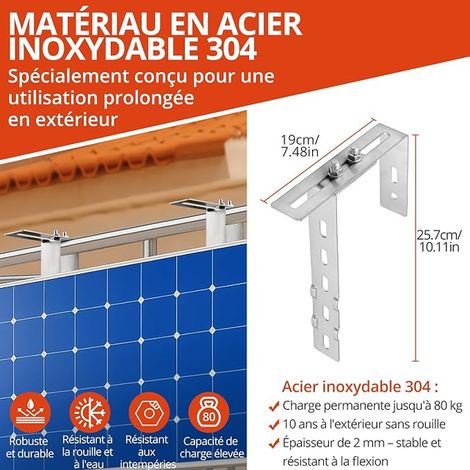 Supports de Centrale de Balcon, Réglables en Acier Inoxydable 304, pour Balustrades Carrées et Rondes, Fixation de Centrale de Balcon (1/3)