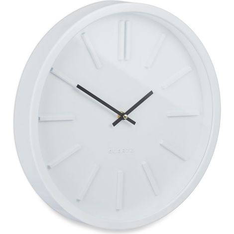 Relaxdays Wanduhr, ohne Sekundenzeiger, modern, analog, Uhr für Küche, Wohnzimmer,  Arbeitszimmer, rund, Ø 35 cm, weiß