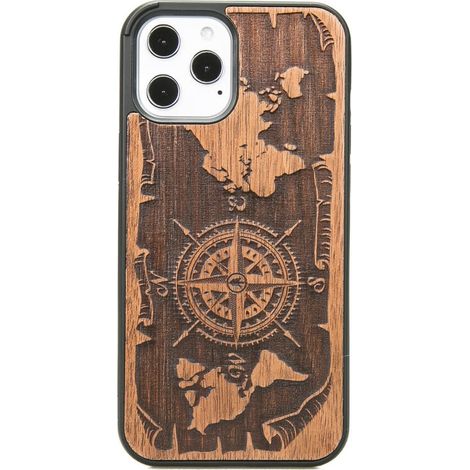 Holzhülle für iPhone 12 Pro Max, Windrose, Merbau (1/4)